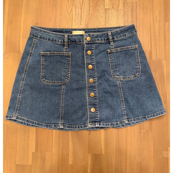 Altar'd State Dresses & Skirts - Denim Mini Skirt Blue Button Front Patch Pocket Womens Size Large